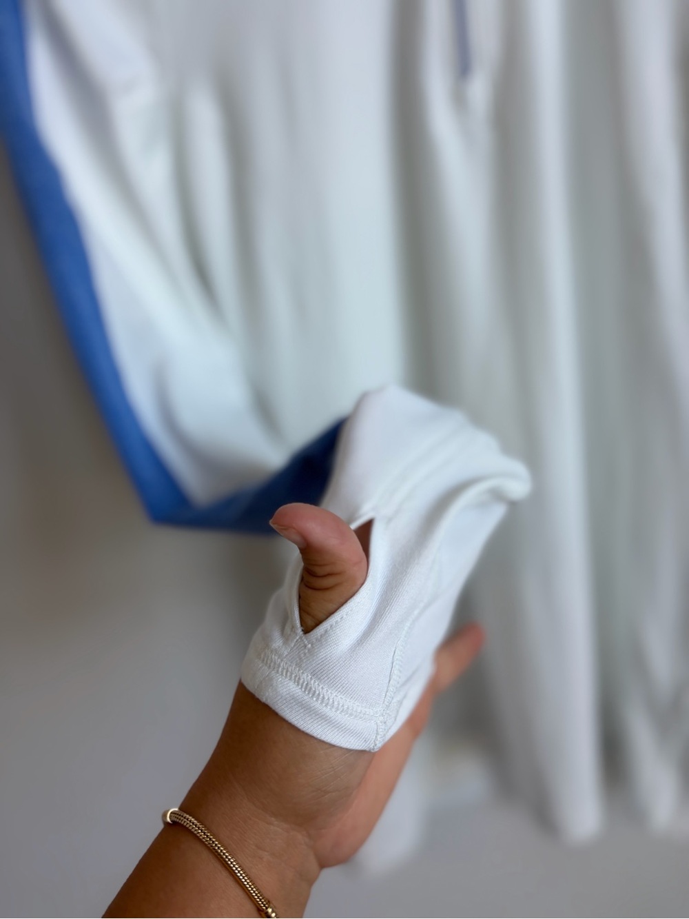 White Brooks Small Half-Zip Pullover with Blue Sleeve Stripes - Picture 4 of 7